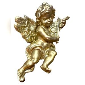 Vintage Collectible Gold Christmas Angel Ornament 4” Hand Crafted